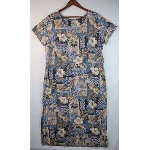 Vintage Reyn Spooner Hawaiian Aloha Floral Tiki Muu Muu Long Blue Dress XL
